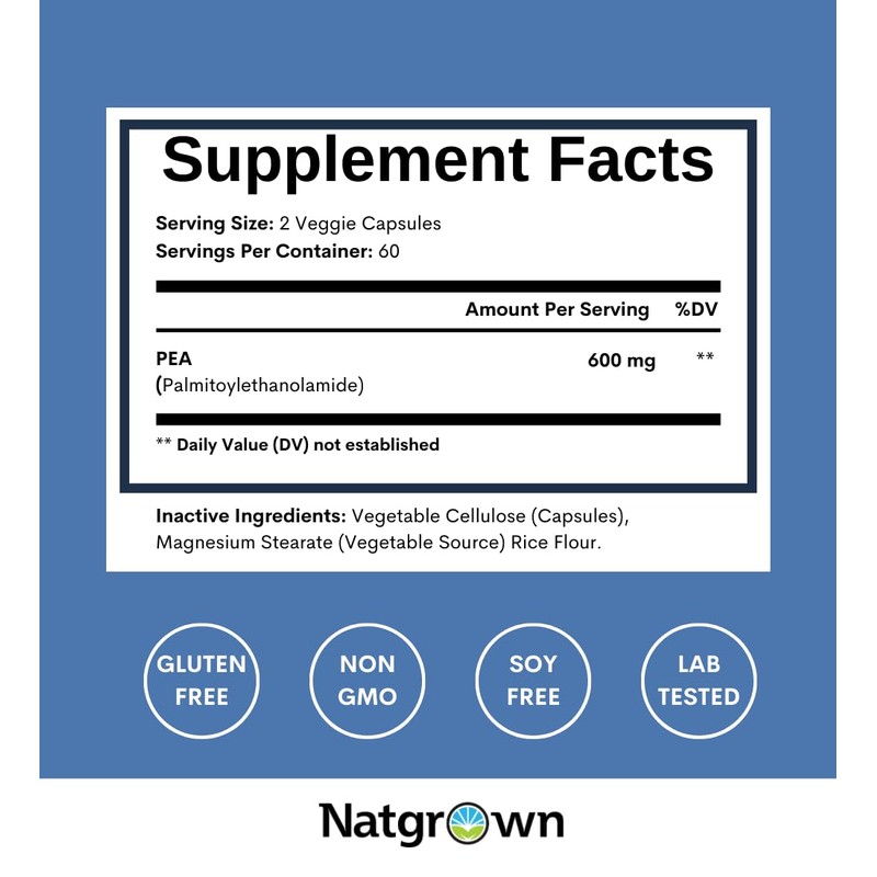 Natgrown Palmitoylethanolamide Pea Supplement 600 mg - 120 Capsules