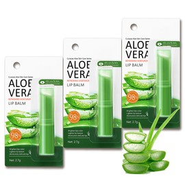 Lip balm Set, 3 PCS Aloe Vera Lip Balm Day and Night Lip Moisturiser, Lip Care Chapstick, Long-lasting Moisture to Soothe Dry Chapped Lips, Nourishing & Hydrating Lip Mask for Women Men (Aloe Vera)