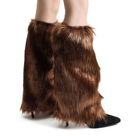 QEXUJOW Leg Warmers for Women, 40 cm Women's Faux Fur Leg Warmers, Plush Leg Warmers, Girls Furry Fuzzy Leg Warmers, Winter Leg Warmers for Winter Warmers, Fancy Dress, Theme Party, Fancy Dress (Brown