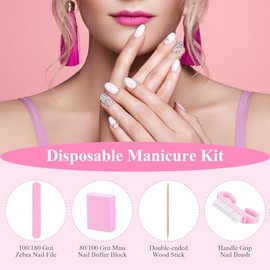 Juego de 100 juegos de manicura profesional desechables, kit básico de 4 piezas, lima de uñas de madera, grano 100/180, mini búfer de grano 80/100, ce