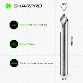 SHARPRO Chamfer Router Bits V Groove O Flute Spiral Router Bit 60 Degree 1/4 Inch Shank CNC Carbide V-bit for Engraving and Chamfering Lettering, Ideal for Wood, Metals(HB125-400) and PVC (3PCS)