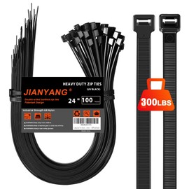 Long Zip Ties Heavy Duty 24 inch，300 LBS Tensile Strength With Double Sided Toothed Super Durable Cable Ties ，Extra Large Wire Ties Adjustable Nylon Tie Wraps for Indoor Outdoor （100Pack Black）