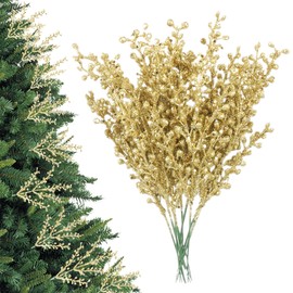 COTSEN 30 Pcs Artificial Glitter Berry Stem Ornaments Fake Christmas Picks Decorative Glitter Bead Sticks Glittery Twigs for Christmas Tree Decoration DIY Wreath Holiday Wedding vase Decor