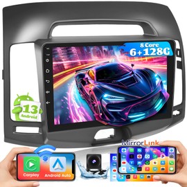 Hikity 6+128GB Android 13 Car Stereo for Hyundai Elantra 2007-2010, 9 Inch Touch Screen Radio with Wireless Apple Carplay Android Auto, Bluetooth GPS WiFi 32EQ DSP FM RDS SWC+Mic, AHD Backup Cam