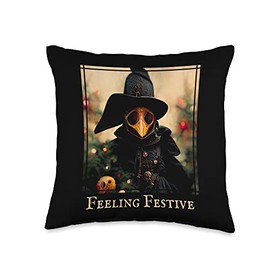 Creepy Anti-Christmas Goth Horror Doll Creepy Christmas Goth Horror Doll Plaguedoctor Throw Pillow, 16x16, Multicolor
