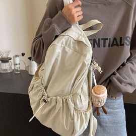 Office worker canvas bag hand bag pocket canvas string backpack Shopper Bag Khaki 2ea