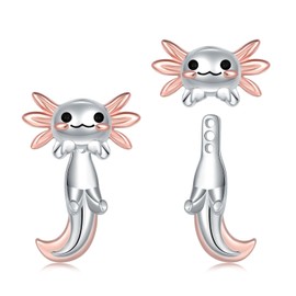 Animal Jacket Earrings for Womens 925 Sterling Silver Axolotl Pug Cat Goat Earrings Cute 3D Earrings Jacket Hypoallergenic (Axolotl Jacket)