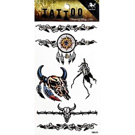 PP TATTOO 1 Sheet Indian Native American Buffalo Head Feather Arm Body Sticker Tattoo Art Make up for Men Temporary Tattoos Paper Waterproof for Men Women