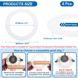 PATIKIL Goof Rings for 5/6 Inch Recessed Can Lighting Down Light, 6 Pcs Metal Goof Trim Rings Cover, Outer Diameter 8.07-inch, Inner Diameter 6.29-inch, Matte Finish White, Flush Mount