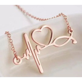 Handmade Rose Gold Heartbeat, Heart Necklace Electrocardiog