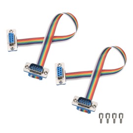 MECCANIXITY 2 Pcs IDC Rainbow Wire Flat Ribbon Cable DB9 Male to DB9 Female 8 Inch Length 2.54mm Pitch Breadboard Jumper Wires for Electronic Projects