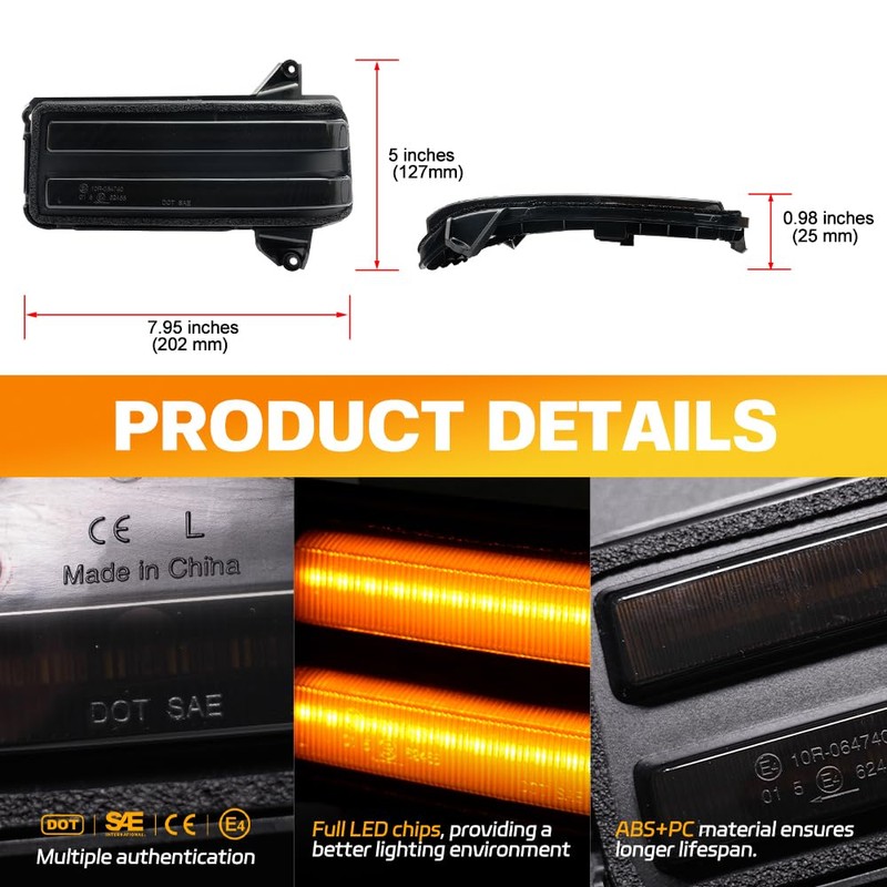 NJSBYL Amber LED Side Mirror Turn Signal Light Kits for