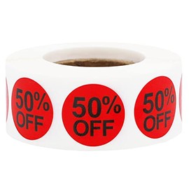 Red 50 Percent Off Labels 0.75 Inch 19 mm Round 500 Count