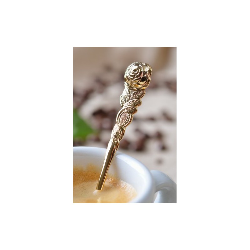 GRAEWE Espresso Spoons Gold Plated with Rose Design 6 Pieces