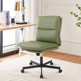 LUCKWIND Armless Office Desk Chair with Wheels, Mid-Back Criss Cross Swivel Task Chair, Height Adjustable Cushioned Vanity Chair, Double Padded PU-Leather Chairs for Home, Office & Bedroom (Green)