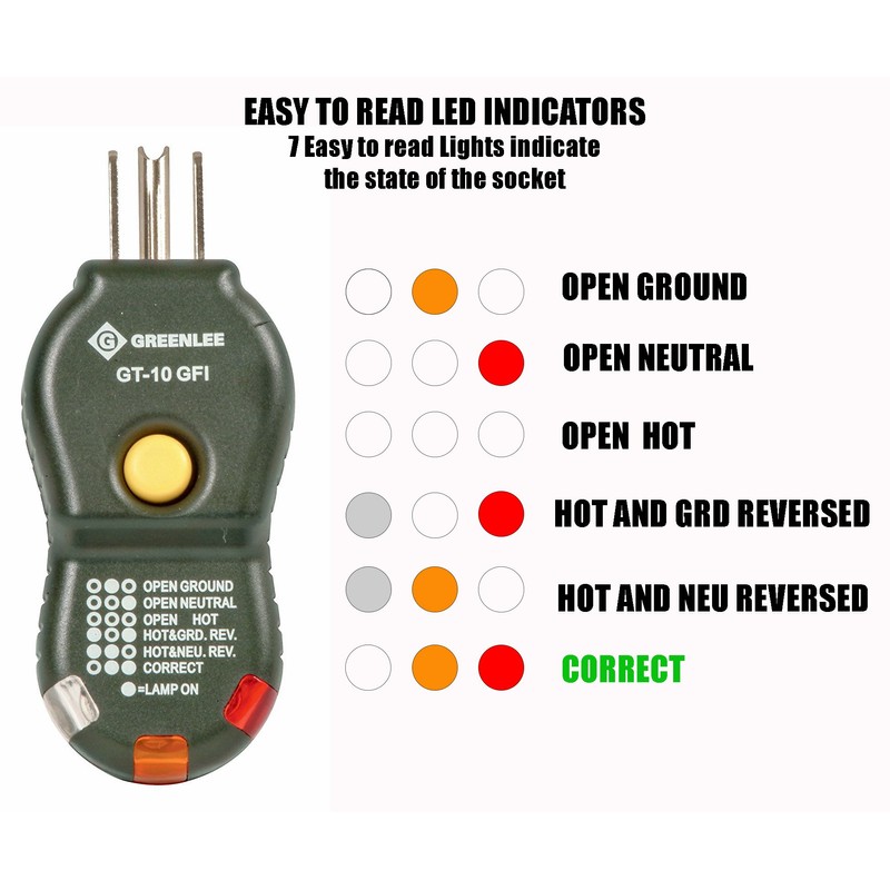 Greenlee GT-10GFI TESTER,CIRCUIT-GFI (GT-10GFI) , Black , Small