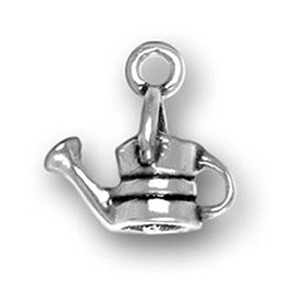 Sterling Silver 3D Small Plant Watering Can With Decorative Strips Charm