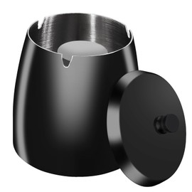 HONZUEN Outdoor Ashtray with Lid, Wind Ashtray Stainless Steel Ashtray Outdoor Storm Ashtray for Outdoor Table Ashtray Windproof for Garden Balcony, Black, XL