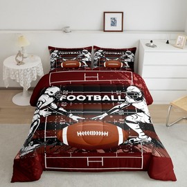 Feelyou Football Comforter Sets for Boys Full Size American Football Bedding for Kids Girls Teens Soft Warm Quilts Rugby Sports Fans Sports Games Duvet Insert Ball Theme Down Comforter 3Pcs