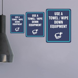 Portrait Round Plus Use A Towel/Wipe Down Equipment Wall or Door Sign | Gym Etiquette Signage - Medium