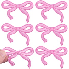 Lekgavd 6PCS Bow Iron on Patches, Pink Mini Bownknot Repair Clothing Patches, Cute Bow Embroidered Applique, Soft Bow Decorative Sew on Patch for Hats, Backpacks, Jeans