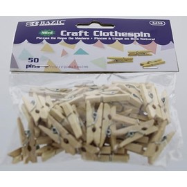 BAZIC Mini Natural Clothespins, Wood, 50 Per Pack (3438-24P)