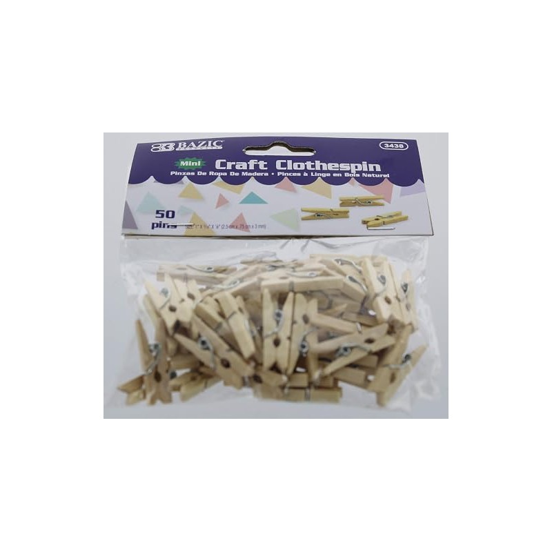 BAZIC Mini Natural Clothespins, Wood, 50 Per Pack (3438-24P)