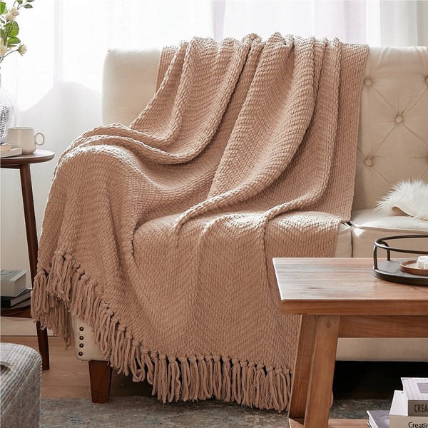 Bedsure Throw Blanket for Couch – Khaki Versatile Knit Woven