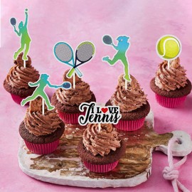 MEFENG Femade Tennis Collection Cupcake Toppers,Trophy,Tennis,I Love Tennis Sign, Funny Kit Ball games Cupcake Toppers, Sport Theme Party Supplies.18 Pcs