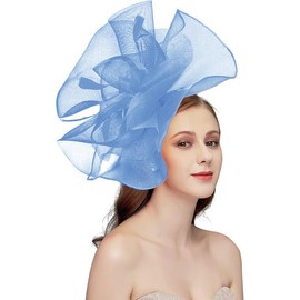 RZTA Women's Fascinators Hat for Women Tea Party Headband Wedding Cocktail Flower Mesh Feathers Hair Clip 01 Light Blue