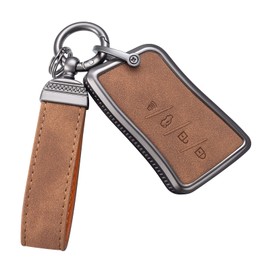 YO&YOYE Compatible with Lexus Key Fob Cover with Keychain Leather Key Case Protector Fit for Lexus ES350 ES300h UX200 LS500 LS500H LC500 LC500h Smart Key (Model 2, Brown)