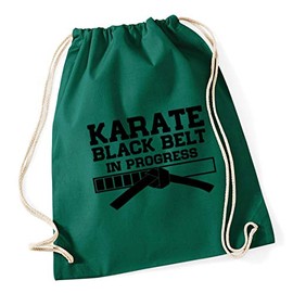 Hippowarehouse Karate Black Belt in Progress Drawstring Cotton School Gym Bag 37cm x 46cm, 12 litres