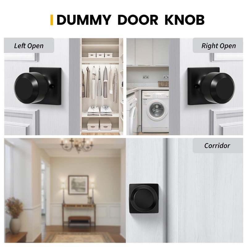 goldenwarm Black Half Dummy Door Knobs, Single Side Door Handles
