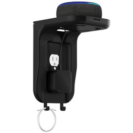 suptek Wall Outlet Shelf, Home Wall Shelf Organizer for Outlets, Perfect for Bathroom, Kitchen, Bedrooms,Ideal for Cell Phone,Speaker up to 20lbs,with Cable Management and Detachable Hooks,Black(S3B)