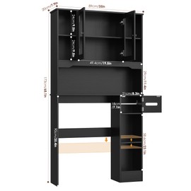 FACBOTALL Over The Toilet Storage Cabinet, Over Toilet Bathroom Organizer with 2 Glass Doors & Paper Holder, Bathroom Shelves Over Toilet with Adjustable Shelves for Restroom and Laundry Room, Black