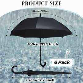Fabbay 6 Pcs Umbrella Wedding Style Stick Umbrellas Large Windproof Bubble Umbrellas Rain Umbrellas with J Hook Handle for Bride Groom Gift (Black)