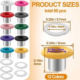 Deozu 60 Sets Metal Eyelets, Colorful DIY Supplies Garment Accessory, Small Eyelets with Washers, Eyelets Grommets Kit for Paper Crafts, Fabric Leather Belts (3mm)