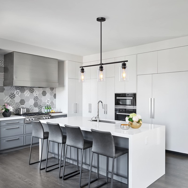 Yarlkav Kitchen Island Lighting, 3 Lights Linear Chandeliers Rectangle Pendant