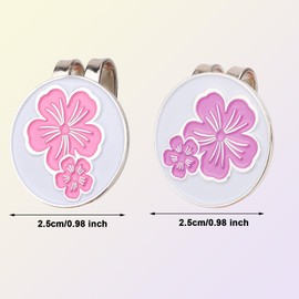 2pcs Magnetic Golf Hat Clip, 0.98 Inch Round Magnet Ball Marker with Hat Clip Flower Pattern Golf Accessories for Men Women Golfers