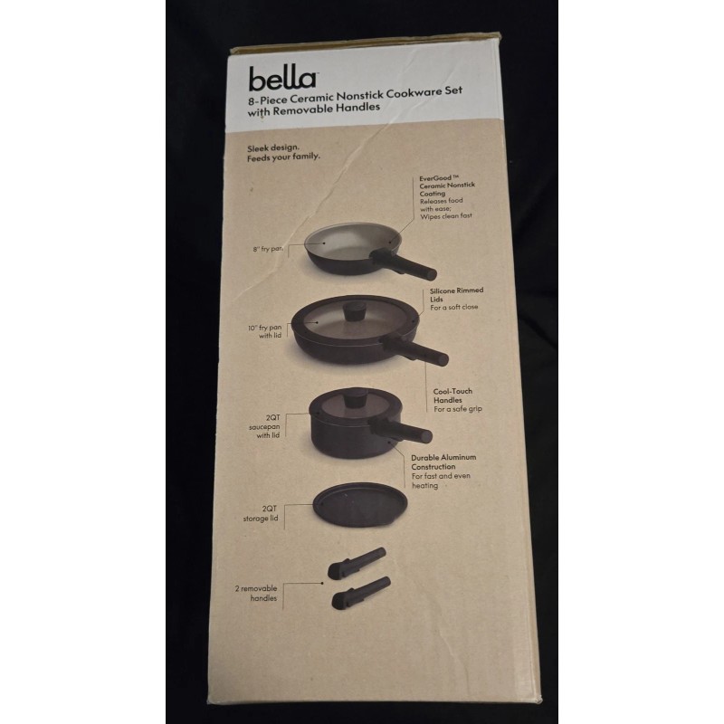 bella 8 Piece Removable Handle Cookware Set, Fits-anywhere™ Kitchenware