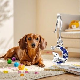 Qings Dachshund Earrings for Women 925 Sterling Silver Cute Dog Puppy Earrings Animal Jewellery for Animal Lovers, Sterling Silver, No Gemstone
