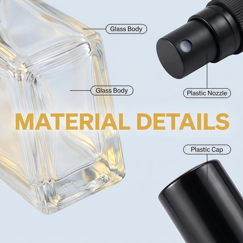 50ml/1.7oz Clear Glass Perfume Spray Bottle, Refillable Empty Atomizer Fine