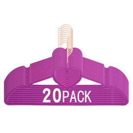 JIUXCF Velvet Hangers 20 Pack, 360° Swivel Rose Gold Hooks, 16" Non Slip Felt Hangers, Space Saving Clothes Hangers, Durable & Cute Flocked Heart Hangers for Adult (Dark Purple)