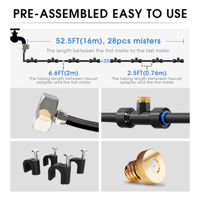 Cureder Misting Cooling System 59FT (18M) Misting Line + 26