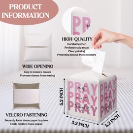 Pink Christian Tissue Box Cover, Pray On It Pray Over It Pray Through It, Square Decorative Tissue Box Holder, Christian Gifts for Women, Leather Toilet Paper Cover for Tabletop Office-A34