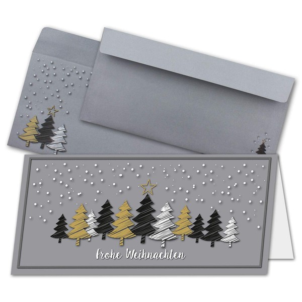 10 x Christmas Card Set DIN Long in Grey with