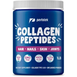 Perfotek Collagen Powder for Women Men Types I-III Unflavored Easy to Mix 1LB