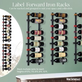 Wine Enthusiast N'FINITY 9 Bottle Wall Mounted Metal Wine Rack – Label Forward Wine Rack with Easy Installation - 3' Tall, 1 Column Deep (Black)