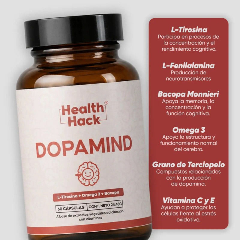 Suplemento Dopamind Tirosina Omega Nootrópicos Cápsulas Vitaminas Esenciales Health Hack