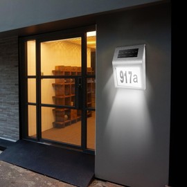 COEKI Stainless Steel House Number Solar Illuminated 2 LEDs Solar House Number with Twilight Switch IP65 Waterproof Outdoor with Numbers 0-9 & Letters A-H